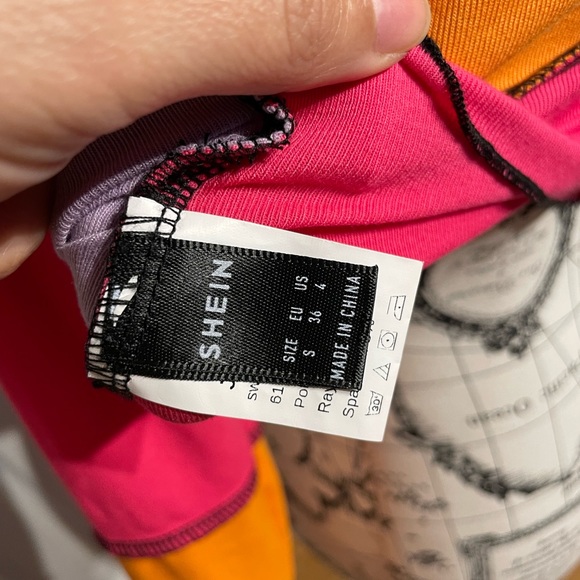 NWOT Vintage Y2k Neon sewing outside Patchwork crop mock funky street bright 90s - Picture 4 of 4